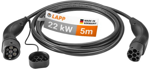 Lapp Mobility typ 2 laddningskabel 22 KW/slät/32 A/3-fas/e-bil laddkabel/mode 3/5 m