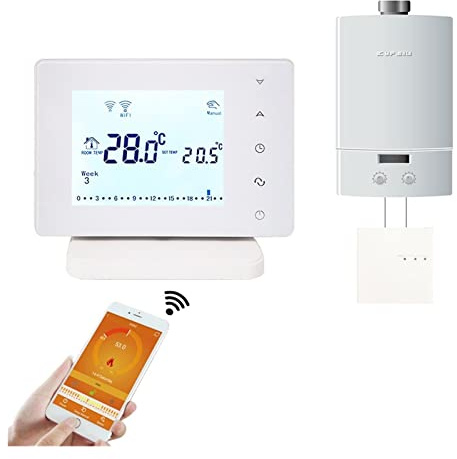 PAKLIF Termostato inalámbrico Bot306rf-wifi Termostato inalámbrico WiFi for Caldera de Gas Smart Termostat Controlador de Temperatura Soporte de Google Home Alexa Termostato de calefacción