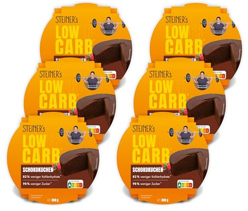 STEINER´s Low Carb Schokokuchen | 82% weniger Kohlenhydrate | 98% weniger Zucker | glutenfrei | ballaststoffreich | ohne Konservierungsstoffe | lange haltbar (Schokokuchen, 6x300g)