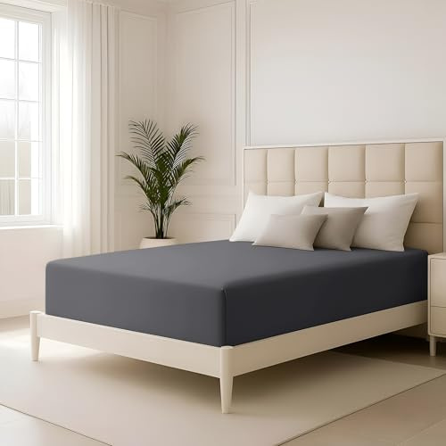 Hafaa King Size Fitted Sheets 40 Cm Extra Deep Pocket Bed Sheet Charcoal Soft Brushed Microfiber Fabric Elastic Corners Breathable Shrinkage Fade-Resistant Bedsheets