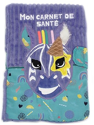 Les Déglingos - Kiprokos das Zebra – Schutzhülle für U-Heft – Klettverschluss – verspielt – Geschenk für Kinder und Babys – weicher Stoff – Peluche – 25 x 18 cm