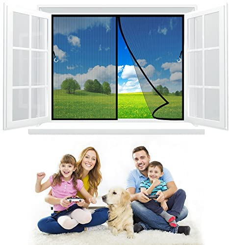 Magnetischer Fenstervorhang 130x160 cm Magnet Insektenschutz Fenster, Magnetverschluss, verhindert das Eindringen von Insekten - Schwarz Z
