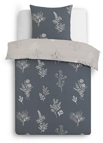 VISION - Wendebettwäsche Helena – Set aus Bettbezug 140 x 200 cm mit 1 Kissenbezug für Einzelbett – 100 % Baumwolle