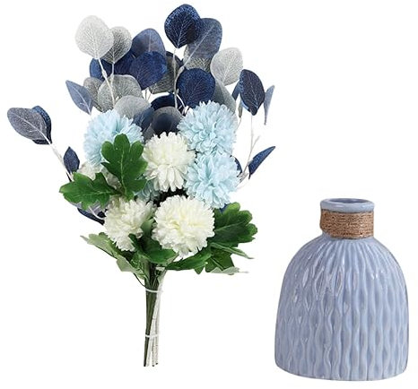 AOKWAWALIY 1 Satz Künstliche Blaue Kunstblume Hortensien-strauß Desktop Dekorative Hortensie Blauer Blumenstrauß Künstlich Mit Vase Wohnkultur Drinnen Braut Blumendekoration Seidenblume
