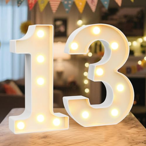 NANXU 8.86 Inch Marquee Light Up Numbers 13 for Party Decorations | Birthday Number Decorations for Girls Boys Women Men, Lighted Marquee Numbers for Anniversary Party Night Light Table Decor