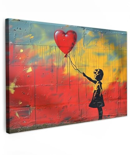 MuchoWow© Wandbilder Groß XXL Schlafzimmer Home Deko Wohnung Bild | 120x80 cm - Wohnzimmer Fotoleinwand Wand Bilder Leinwand Wall Decor Banksy - Kunst - Graffiti - Mädchen - Street art