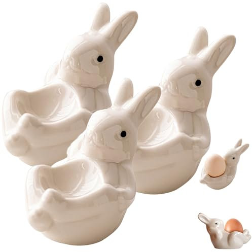 Lot de 3 coquetiers en porcelaine - En céramique - Pour œufs bouillis doux ou durs - Pour Pâques, décoration de printemps, dîner, décoration de table (3 blancs)
