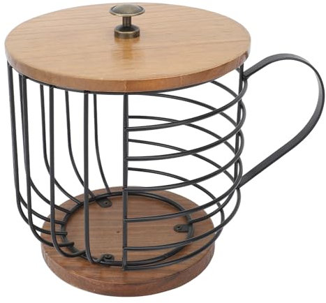 Buachois Porta Cialde Caffè,Cestelli Per Cialde Caffè, Base in Legno di Grande Capacità,Contenitore per Cialde Caffè, Contenitore in Filo Metallico Kup con Coperchio Per Bar Domestico(Nero)