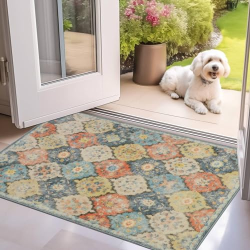 Cekene Door Mat Indoor Outdoor 50x80cm Trellis Entrance Floor Mats Non-Slip Doormats Washable Absorbent Dirt Trapper Low Profile Floor Rug for Front Door Kitchen Bedroom