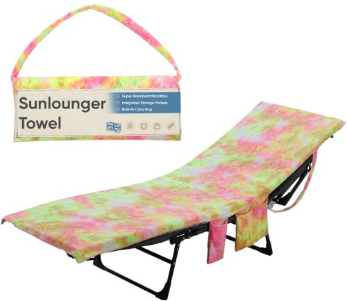 LKH Sun Lounger Towels with Pockets & Shoulder Strap - 210x75CM Microfibre Beach Towel for Recliner - Quick Dry Beach Sun Lounger Towel for Sunbed & Pool Chairs, Garden & Outdoor Relaxation
