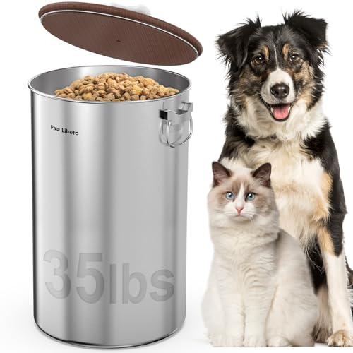 35 lb Edelstahl-Futterbehälter mit luftdichtem Deckel für Haustiere | Metallbehälter zur Aufbewahrung von Hunde- und Katzenfutter, luftdichter Behälter, der das Futter frisch hält