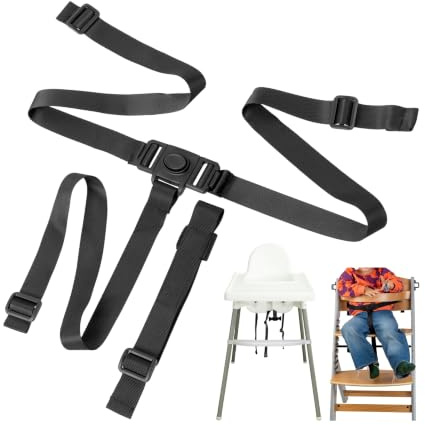 3-punkts säkerhetssele för barnstol, 1 set, kompatibel med bebeconfort, IKEA, Kinderkraft, Safety 1st, och många fler, i svart, med grenband, justerbar säkerhetssele för barnstol