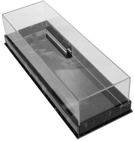 SECFOU Cake Trays Lids Rectangular Cake Display Box Acrylic Plate Dome Dessert Holder Marbleized Grain Black