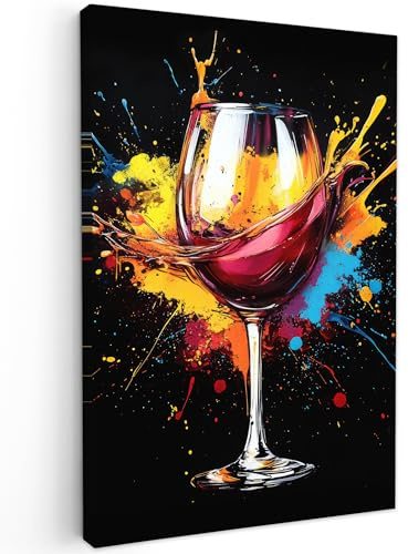 MuchoWow© Quadri Con Cornice Decorazione Quadri Per Camera Da Letto | 80x120 cm - Quadretti Da Parete Moderni Quadro Moderno Soggiorno Grande Foto Su Tela Vino - Bicchiere - Graffiti - Rosso