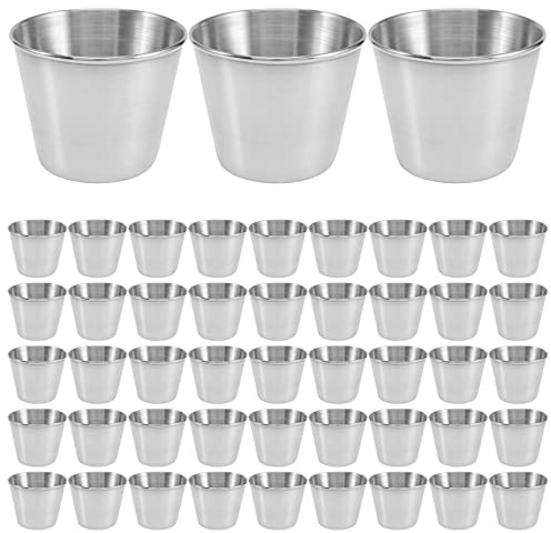 IMCCZONY 48 Packs 1.5Oz/45Ml Condiment Sauce Cups Stainless Steel Dipping Sauce Cups Reusable Condiment Dishes