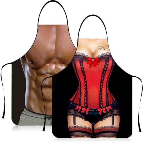 TIVUNORON 2 Pcs Sexy Delantal Creativo Divertido Delantal de Cocina Barbacoa Hombre Sexy Ropa de Fiesta Regalos de Barbacoa para Hombres Damas