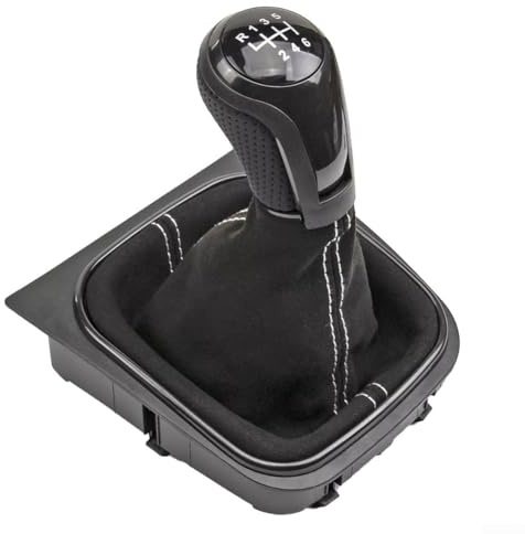 Vilgftyiet Leder-Schaltknauf für Golf 5 MK5 2004–2008, 5- oder 6-Gang-Schaltgetriebe, schwarzes Innen-Upgrade-Ersatzteil (6-Gang)