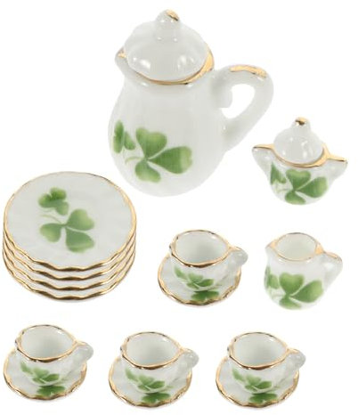 OFFIGAM 1satz Miniatur Porzellan Teeservice Mit Teetasse Und Tellern Teiliges Puppenhaus Zubehör Für Kreative Szenen Und Projekte