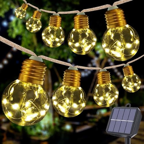 Ciskotu Guirlande Lumineuse Solaire d'extérieur, 8 m 16 Ampoules 8 Modes (160 + 60) LED Corde de Chanvre Résistante aux Intempéries, pour Jardin, Balcon, Terrasse