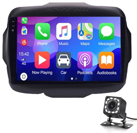 HTXPSM per Jeep Renegade 2016-2020, doppio DIN, touch screen, autoradio, lettore DVD, navigazione GPS con CarPlay, Android Auto, autoradio portatile, schermo IPS da 9 pollici, Bluetooth 5.0/Mirror Li