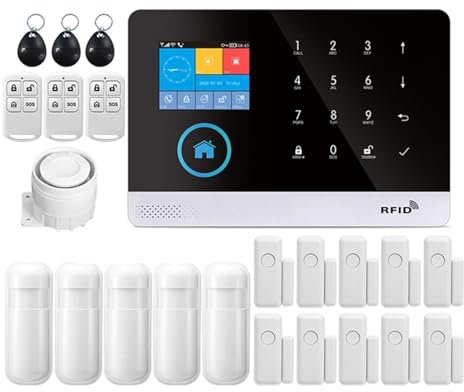 Sistema de Seguridad para el Hogar De alarma for seguridad antirrobo en el hogar 433MHz GSM alarma inalámbrica Tuya Smart House App Control(Set 14)