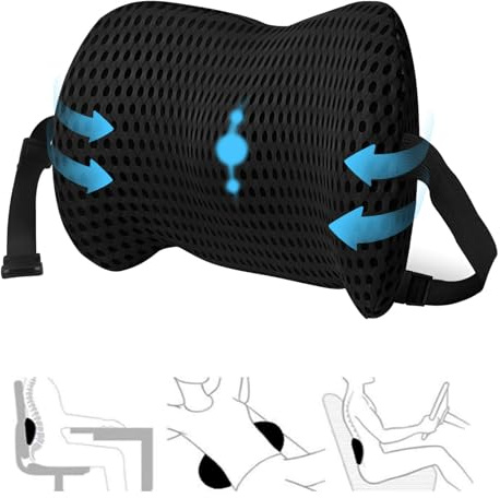 KATLKIU Cojín Lumbar Ergonómico – Almohada Ortopédica de Espalda para Oficina, Coche y Hogar – Espuma Viscoelástica con Funda Transpirable y Correa Ajustable