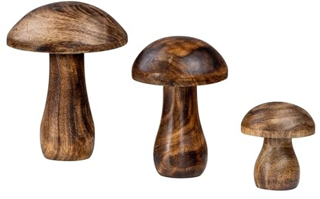 levandeo 3er Set Deko Aufsteller Pilz Holzdeko Mango Braun Tischdeko Pilzfigur Herbst Herbstdeko Wohndeko Deko Regaldeko