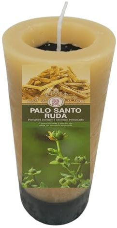 Vela Palo Santo RUDA. Aroma Sagrado. Velon palo santo con alma de ruda. PALO SANTO RUDA. Purificacion, limpieza, proteccion. Hecho por artesanos emn España.