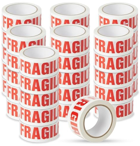 Stick Well Fragile Ruban adhésif d'emballage 48 mm x 66 m, 36 rouleaux, ruban adhésif à faible bruit, sécurisé et collant, ruban adhésif robuste pour emballage, déménagement, boîtes en carton et