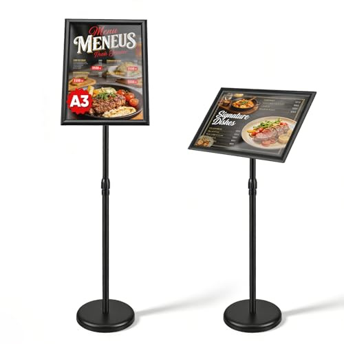 Eirolace Infoständer DIN A3,Stabiler Basis,Plakatständer,Höhenverstellbar 360°Drehung,Wasserdicht und Staubdicht,Plakatständer für Menü,Restaurant,Shop,Empfang (A3)