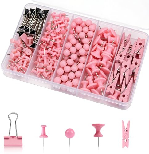 TETEWEVER 200 Stück Reißzwecken 5 Stile Pinnwand Nadeln Pinnwandnadeln | Rosa Reißnägel mit Kunststoffbox Plastik Pinnadeln Heftzwecken Wand Pinnwand Pins für Pinnwand Bastelarbeiten Fotos Poster