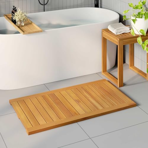 Lumanois Alfombrilla de baño Liso Marrón 100 x 55 cm Madera,Casa y jardín,Accesorios para el baño,Alfombras y esterillas de baño,5.2kg-42025269