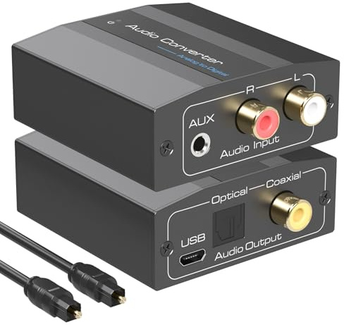 Analog to Digital Audio Converter 3.5mm RCA L/R to Optical Coaxial SPDIF Adapter for TV PC Projector Soundbar Home Theater