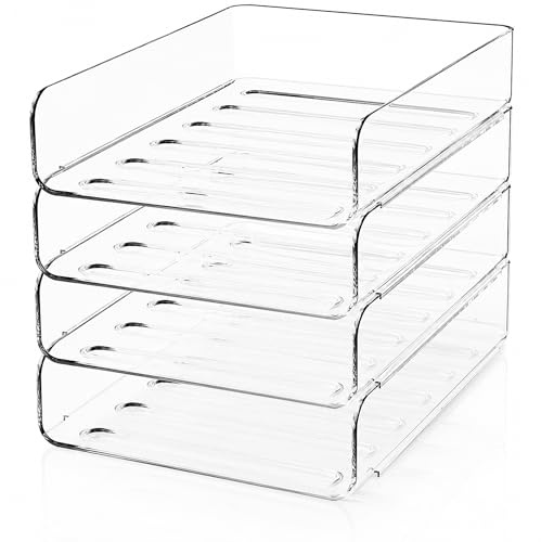 AJIEQAQ Briefablage Acryl 4 Fächer, Stapelbare Dokumentenablage A4 für Schreibtisch, Transparenter Schreibtisch Organizer & Papiersortierer für Home Office, Büro und Schule (32 x 24 x 28 cm)