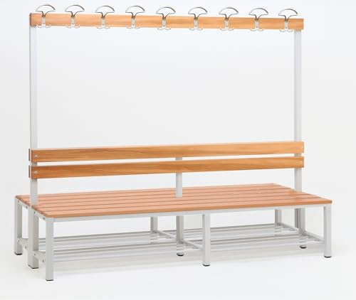 Garderobenbank mit Haken 2-seitig 2 Sitzbänke mit Schuhrost HxBxT 170x200x60 cm Marke Szagato | Umkleidebank Umkleide Sitzbank Garderobe mit Sitzbank Bank für Garderobe Kindergarderobe mit Sitzbank