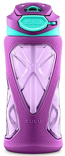 ZULU Torque 16oz Plastic Kids Water Bottle with Silicone Sleeve, Purple