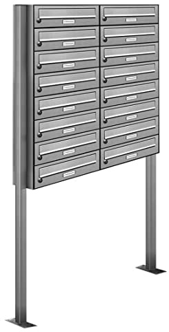 AL Briefkastensysteme 16er V2A Edelstahl Stand Briefkasten rostfrei als 16 Fach Briefkastenanlage Freistehend DIN A4 in Postkasten Design modern