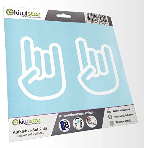 hauptsachebeklebt - 2X Kennzeichenaufkleber - Rock'n'Roll Hand - Metal Hand - Autoaufkleber - Evolution Charles Darwin Aufkleber für Auto, Laptop, Fahrrad, LKW, Motorrad Mehrfarbig JDM Decal Racing