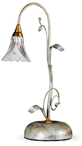 Tischleuchte Florentiner Landhaus antik-silber bemalt Blei-Kristallglas | Helios Leuchten 413415 Tischlampe floral, detailreich verarbeitet, italienisches Manufakturprodukt, handgeschliffene Gläser