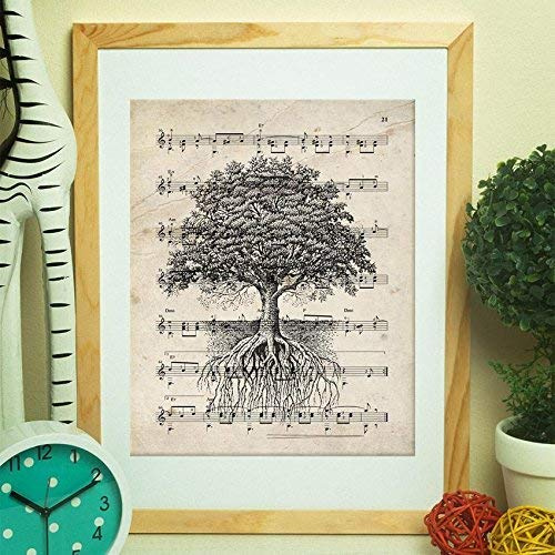 Nacnic Poster Herz Baum. Musikblätter mit Hintergrund Definitionen für die Innendekoration. A4-Format