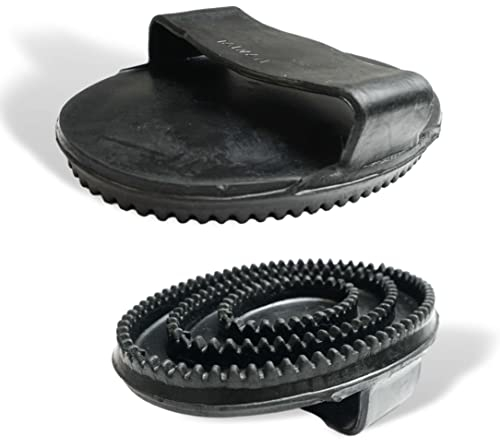 Gummistriegel für Fellpflege, Reinigung und Massage – Bürste, Striegel mit Gummilasche ideal für Pferde, Hunde, Katzen für Gesundheit und Wohlbefinden (1x Erwachsene)