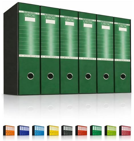 LogicaShop UBOX 6 Raccoglitori ad Anelli A4 Dorso 8 con Custodia Cartone, Formato Commerciale, Registratore con Meccanismo a Leva D, Raccoglitore con Scatola, Faldone Universale (Verde)