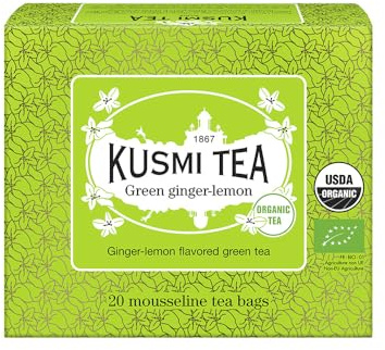 Kusmi Tea - Thé Vert gingembre-citron Bio - Boîte thé de 20 sachets mousseline - 40g