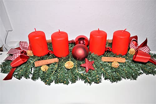 Adventskranz künstlich Landhaus rot länglich 60 cm Weihnachten Advent Gesteck