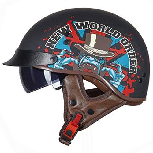 ZLYJ Vintage Motorradhelm, Retro Halbschale Helm, Harley Mopedhelm, Jethelm Für Damen Und Herren, für Cruiser Chopper Biker Lucky Skull, ECE Zertifizierung B,M