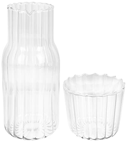 TOPBATHY Bedside Water Carafe Set with Tumbler, 500ml/ 17oz Carafe and Glass Set, Clear Water Pitcher and Cup Night Cup for Desktop, Bedroom, Bathroom
