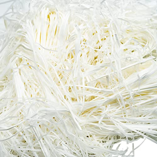 100g Raffia Hamper Shreds, Geschreddertes Seidenpapier Füllmaterial, Geschenkfüllung Papierschnitzel für DIY Party Hamper Füllung und Geschenkverpackung für Geschenkbox Dekorations (Weiß)