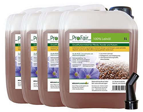 ProFair Leinöl 20 Liter (4 x 5L) kaltgepresst für Pferd, Hund, Katze | 100% aus reiner Leinsaat, ohne Zusätze, Einzelfuttermittel