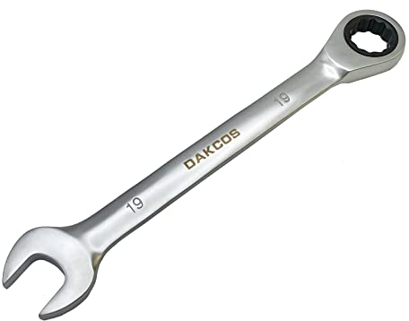 DAKCOS Cle 19mm Cle plate 19 de 72 Dents Clé à cliquet combinée cle Polygonale à Fourche - Clé à cliquet métrique en CR-V avec finition chromée mate
