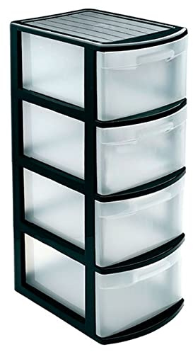AC - Cajonera de Almacenamiento Tamesis con 4 cajones, Torre de Almacenamiento Multiusos para Oficina, hogar, Escuela, etc. 78 x 28,5 x 39 cm. Color Negro.
